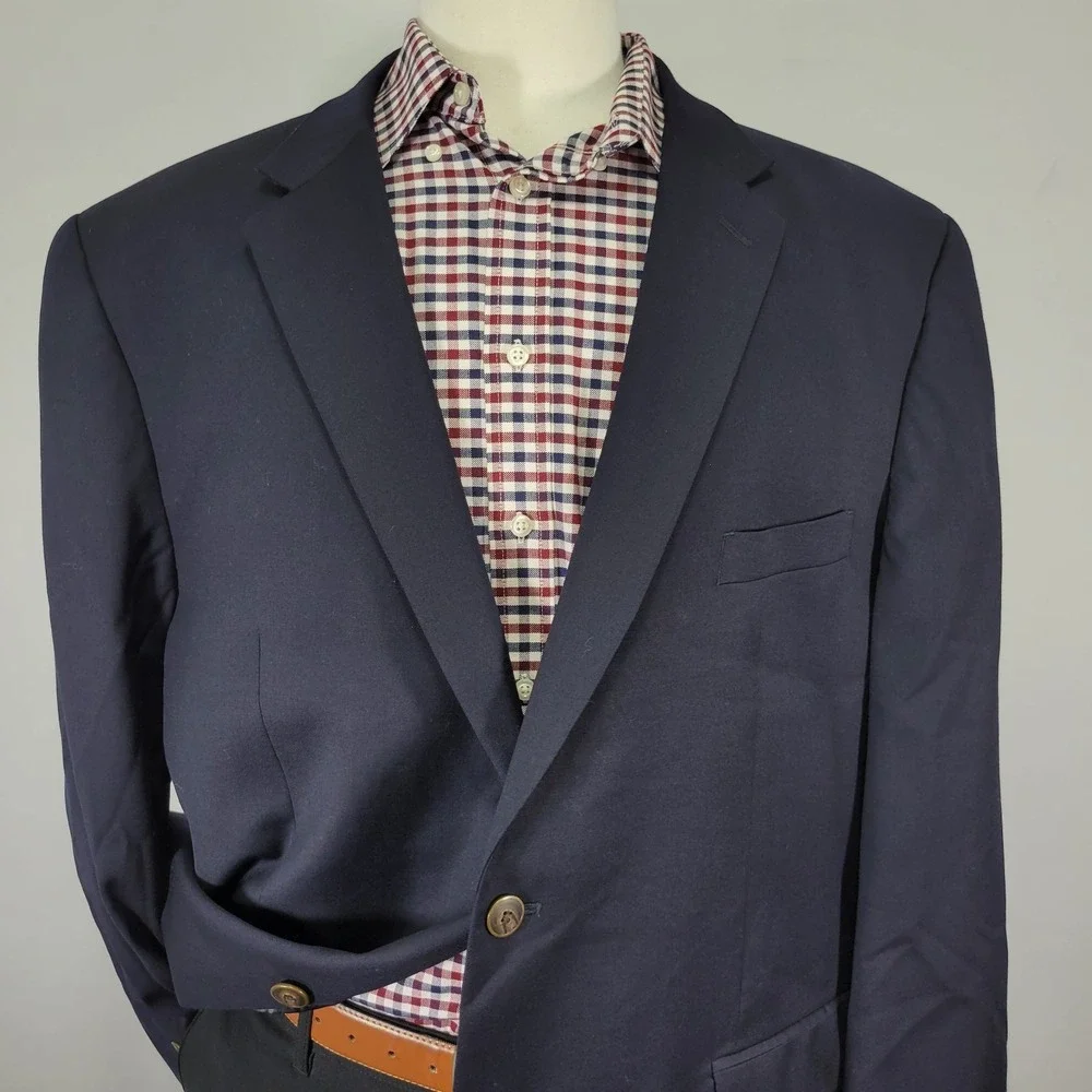 Joseph Feiss Men's Sport Coat‎ Blazer Two Button Navy Blue Wool Size 50R